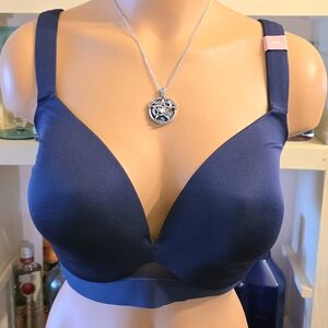 Cacique Bra 44-C Dark Navy Blue Lined Underwire Comfort Straps Wide Wings NWT